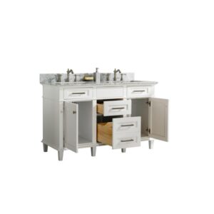 Legion Furniture WLF2254-W 54 Inch White Finish Double Sink Vanity Cabinet with Carrara White Top