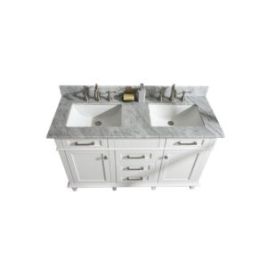 Legion Furniture WLF2254-W 54 Inch White Finish Double Sink Vanity Cabinet with Carrara White Top