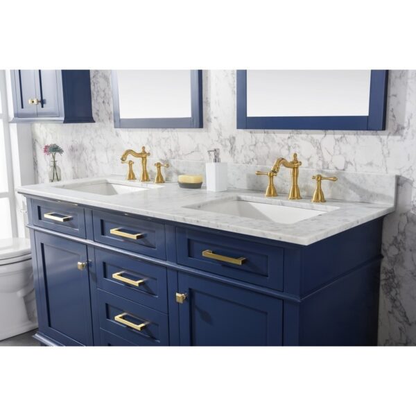 Legion Furniture WLF2260D-B 60 Inch Blue Finish Double Sink Vanity Cabinet with Carrara White Top