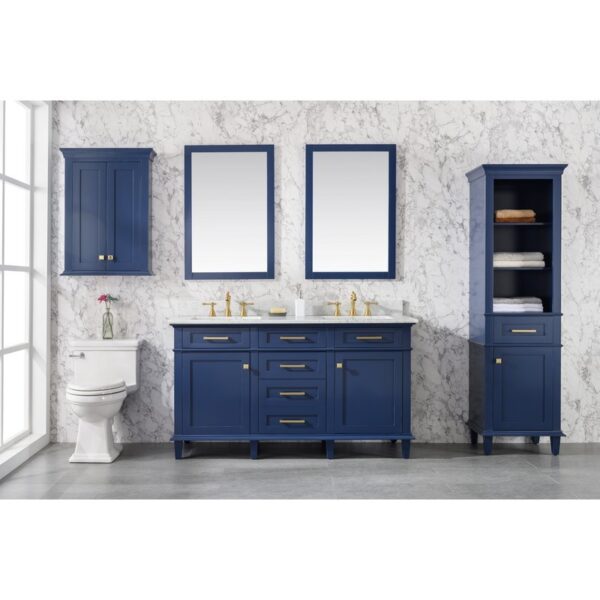 Legion Furniture WLF2260D-B 60 Inch Blue Finish Double Sink Vanity Cabinet with Carrara White Top