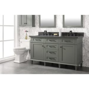 Legion Furniture WLF2260D-PG 60 Inch Pewter Green Finish Double Sink Vanity Cabinet with Blue Lime Stone Top