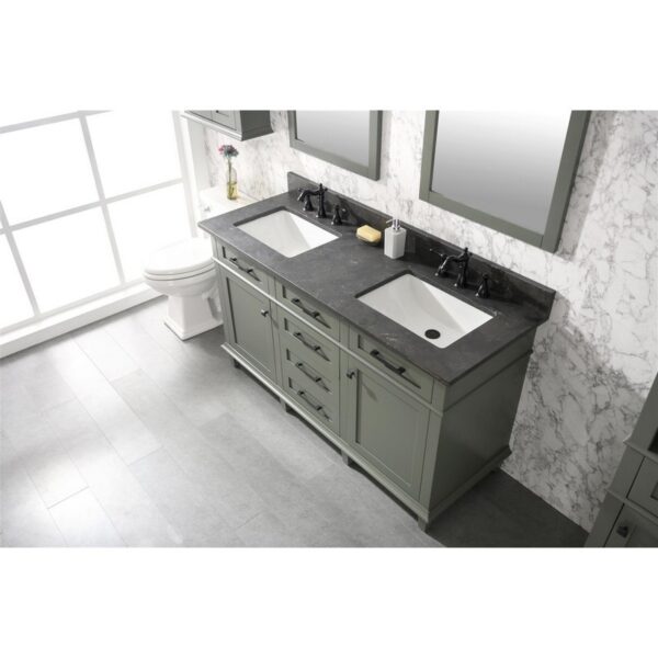 Legion Furniture WLF2260D-PG 60 Inch Pewter Green Finish Double Sink Vanity Cabinet with Blue Lime Stone Top