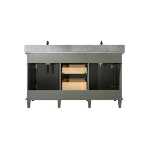 Legion Furniture WLF2260D-PG 60 Inch Pewter Green Finish Double Sink Vanity Cabinet with Blue Lime Stone Top