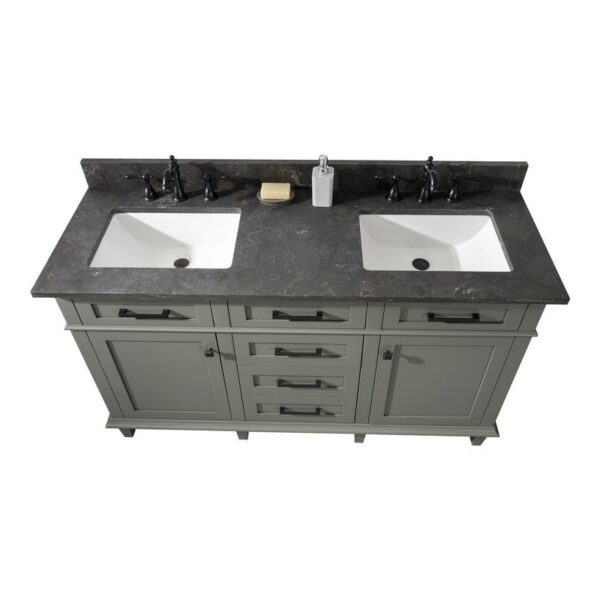 Legion Furniture WLF2260D-PG 60 Inch Pewter Green Finish Double Sink Vanity Cabinet with Blue Lime Stone Top