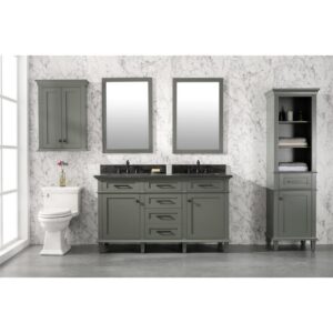 Legion Furniture WLF2260D-PG 60 Inch Pewter Green Finish Double Sink Vanity Cabinet with Blue Lime Stone Top