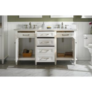 Legion Furniture WLF2260D-W 60 Inch White Finish Double Sink Vanity Cabinet with Carrara White Top