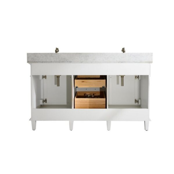 Legion Furniture WLF2260D-W 60 Inch White Finish Double Sink Vanity Cabinet with Carrara White Top