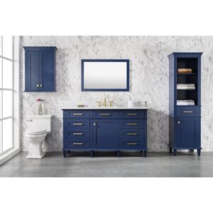 Legion Furniture WLF2260S-B 60 Inch Blue Finish Single Sink Vanity Cabinet with Carrara White Top