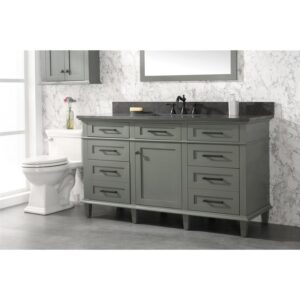 Legion Furniture WLF2260S-PG 60 Inch Pewter Green Finish Single Sink Vanity Cabinet with Blue Lime Stone Top