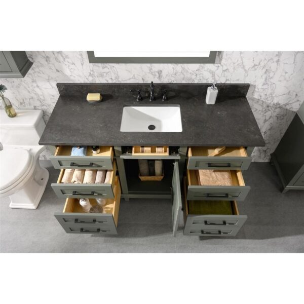 Legion Furniture WLF2260S-PG 60 Inch Pewter Green Finish Single Sink Vanity Cabinet with Blue Lime Stone Top