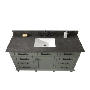 Legion Furniture WLF2260S-PG 60 Inch Pewter Green Finish Single Sink Vanity Cabinet with Blue Lime Stone Top