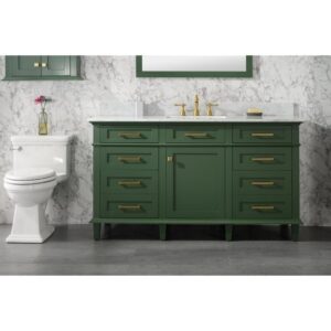 Legion Furniture WLF2260S-VG 60 Inch Vogue Green Finish Single Sink Vanity Cabinet with Carrara White Top