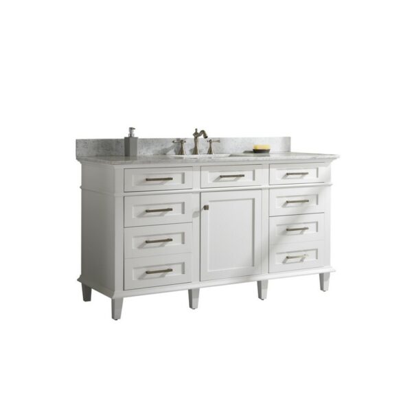 Legion Furniture WLF2260S-W 60 Inch White Finish Single Sink Vanity Cabinet with Carrara White Top