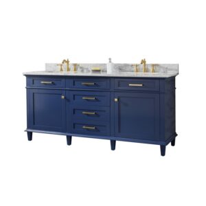 Legion Furniture WLF2272-B 72 Inch Blue Double Single Sink Vanity Cabinet with Carrara White Top