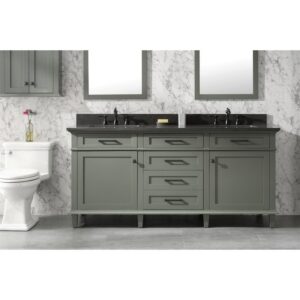 Legion Furniture WLF2272-PG 72 Inch Pewter Green Double Single Sink Vanity Cabinet with Blue Lime Stone Top