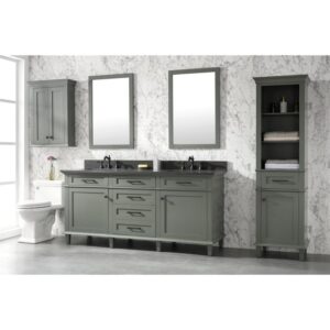 Legion Furniture WLF2272-PG 72 Inch Pewter Green Double Single Sink Vanity Cabinet with Blue Lime Stone Top