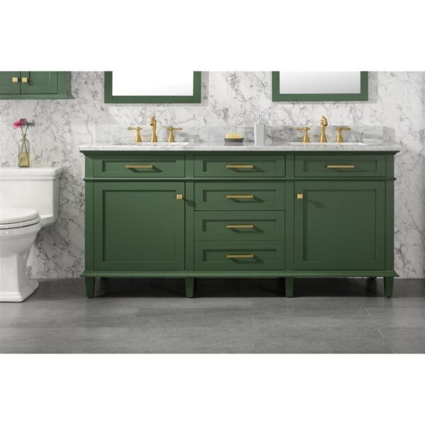 Legion Furniture WLF2272-VG 72 Inch Vogue Green Double Single Sink Vanity Cabinet with Carrara White Top