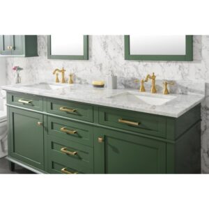 Legion Furniture WLF2272-VG 72 Inch Vogue Green Double Single Sink Vanity Cabinet with Carrara White Top