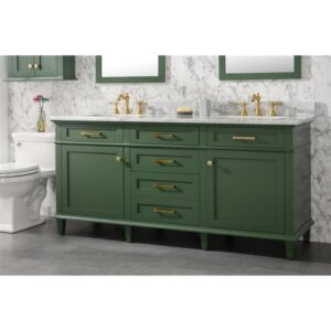 Legion Furniture WLF2272-VG 72 Inch Vogue Green Double Single Sink Vanity Cabinet with Carrara White Top