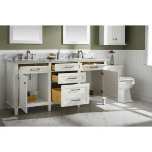 Legion Furniture WLF2272-W 72 Inch White Double Single Sink Vanity Cabinet with Carrara White Top