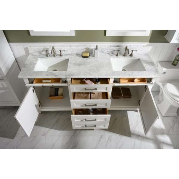 Legion Furniture WLF2272-W 72 Inch White Double Single Sink Vanity Cabinet with Carrara White Top