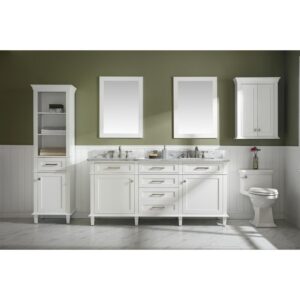 Legion Furniture WLF2272-W 72 Inch White Double Single Sink Vanity Cabinet with Carrara White Top