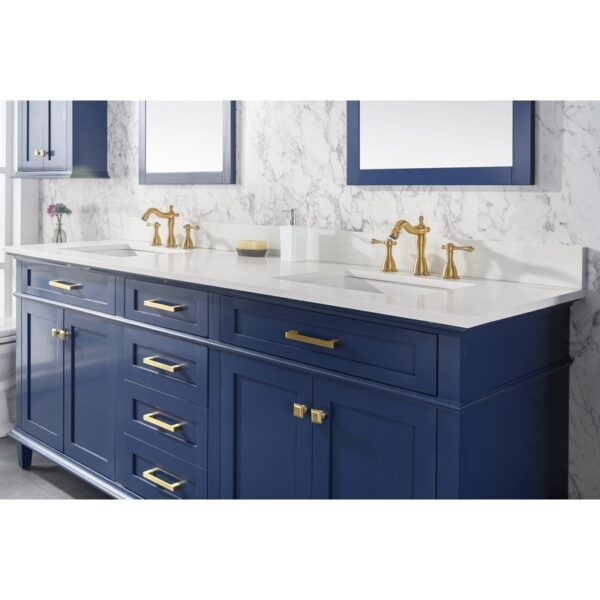 Legion Furniture WLF2280-B 80 Inch Blue Double Sink Vanity Cabinet with Carrara White Quartz Top