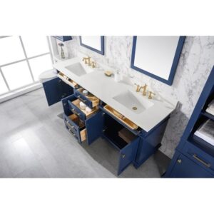 Legion Furniture WLF2280-B 80 Inch Blue Double Sink Vanity Cabinet with Carrara White Quartz Top