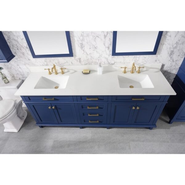 Legion Furniture WLF2280-B 80 Inch Blue Double Sink Vanity Cabinet with Carrara White Quartz Top