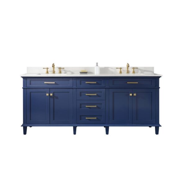 Legion Furniture WLF2280-B 80 Inch Blue Double Sink Vanity Cabinet with Carrara White Quartz Top