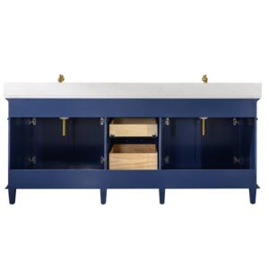 Legion Furniture WLF2280-B 80 Inch Blue Double Sink Vanity Cabinet with Carrara White Quartz Top