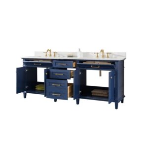 Legion Furniture WLF2280-B 80 Inch Blue Double Sink Vanity Cabinet with Carrara White Quartz Top