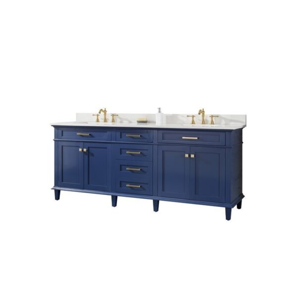 Legion Furniture WLF2280-B 80 Inch Blue Double Sink Vanity Cabinet with Carrara White Quartz Top