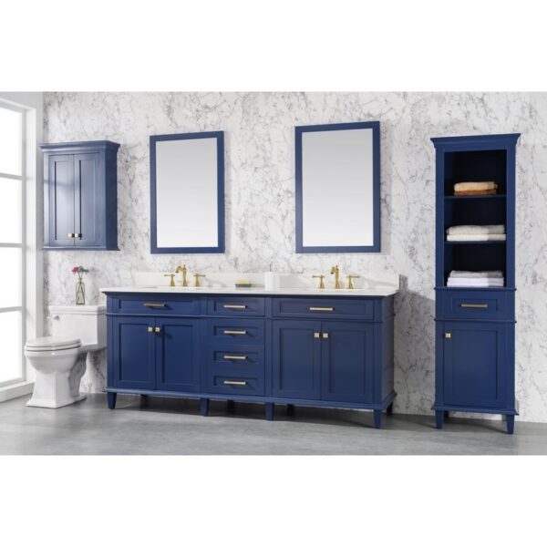 Legion Furniture WLF2280-B 80 Inch Blue Double Sink Vanity Cabinet with Carrara White Quartz Top