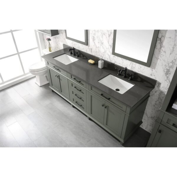 Legion Furniture WLF2280-PG 80 Inch Pewter Green Double Single Sink Vanity Cabinet with Blue Lime Stone Quartz Top