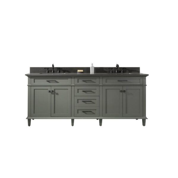 Legion Furniture WLF2280-PG 80 Inch Pewter Green Double Single Sink Vanity Cabinet with Blue Lime Stone Quartz Top