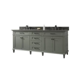 Legion Furniture WLF2280-PG 80 Inch Pewter Green Double Single Sink Vanity Cabinet with Blue Lime Stone Quartz Top