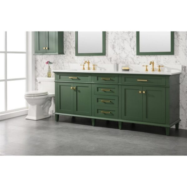 Legion Furniture WLF2280-VG 80 Inch Vogue Green Double Single Sink Vanity Cabinet with Carrara White Quartz Top