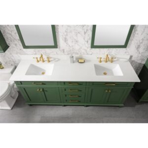 Legion Furniture WLF2280-VG 80 Inch Vogue Green Double Single Sink Vanity Cabinet with Carrara White Quartz Top