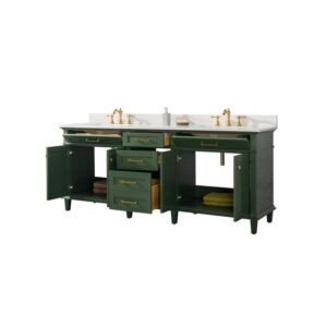 Legion Furniture WLF2280-VG 80 Inch Vogue Green Double Single Sink Vanity Cabinet with Carrara White Quartz Top