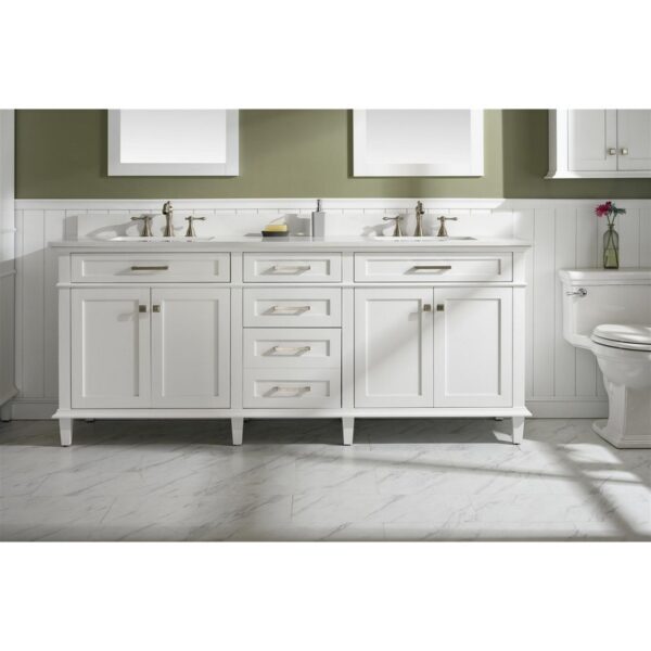 Legion Furniture WLF2280-W 80 Inch White Double Single Sink Vanity Cabinet with Carrara White Quartz Top