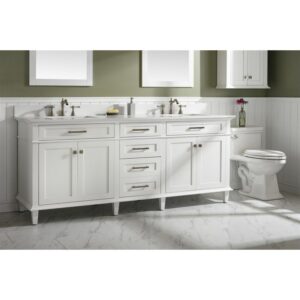 Legion Furniture WLF2280-W 80 Inch White Double Single Sink Vanity Cabinet with Carrara White Quartz Top