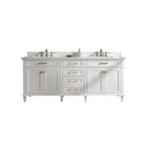 Legion Furniture WLF2280-W 80 Inch White Double Single Sink Vanity Cabinet with Carrara White Quartz Top