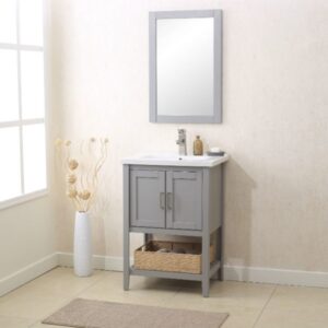 Legion Furniture WLF6021-G 24 Inch Vanity Set with Mirror, UPC Faucet and Basket in Gray