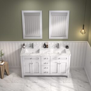 Legion Furniture WV2260 60 Inch Freestanding Double Sink Bathroom Vanity with Carrara White Marble Top