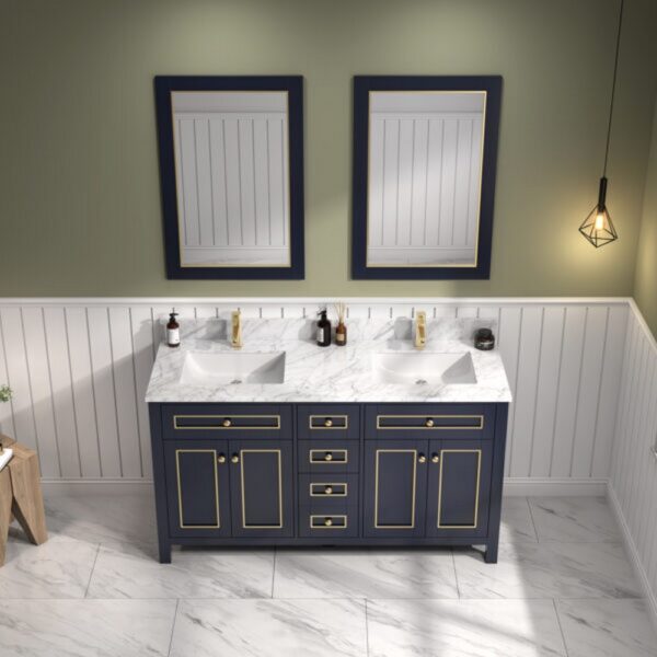 Legion Furniture WV2260 60 Inch Freestanding Double Sink Bathroom Vanity with Carrara White Marble Top