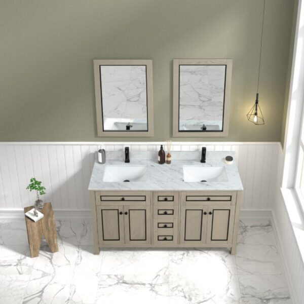 Legion Furniture WV2260 60 Inch Freestanding Double Sink Bathroom Vanity with Carrara White Marble Top