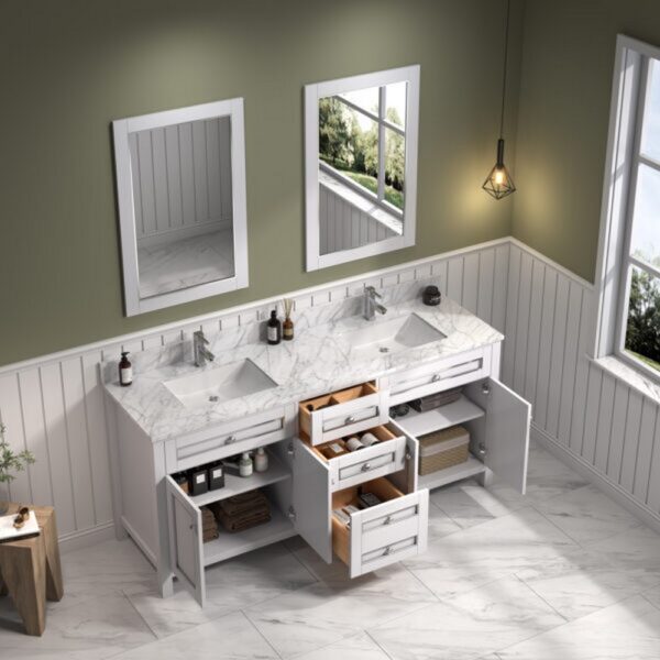 Legion Furniture WV2272 72 Inch Freestanding Double Sink Bathroom Vanity with Carrara White Marble Top