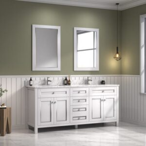 Legion Furniture WV2272 72 Inch Freestanding Double Sink Bathroom Vanity with Carrara White Marble Top