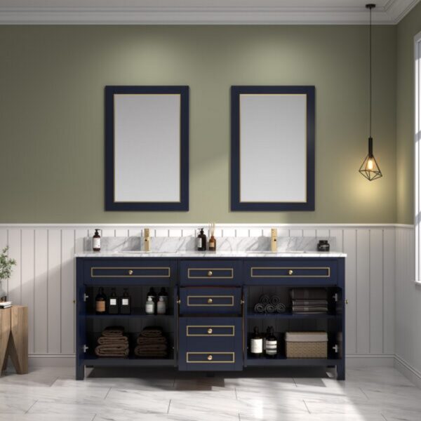 Legion Furniture WV2272 72 Inch Freestanding Double Sink Bathroom Vanity with Carrara White Marble Top